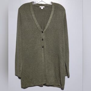 J.Jill Womens Olive Green 55% Linen 3 Button Cardigan Sweater - Sz Small